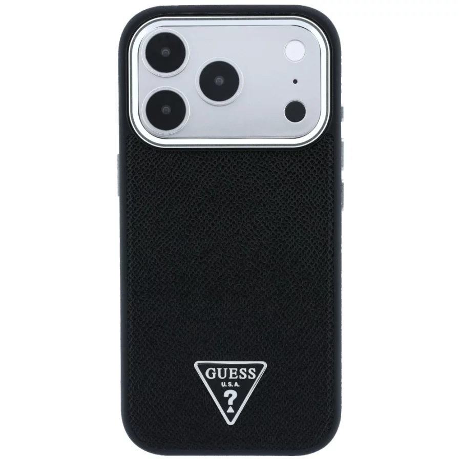 Etui Guess Grained Triangle Logo MagSafe na iPhone 17 Pro / 18 Pro - czarne