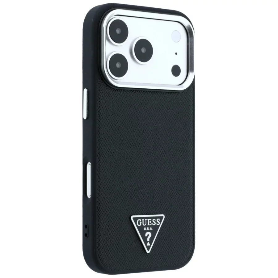 Etui Guess Grained Triangle Logo MagSafe na iPhone 17 Pro / 18 Pro - czarne