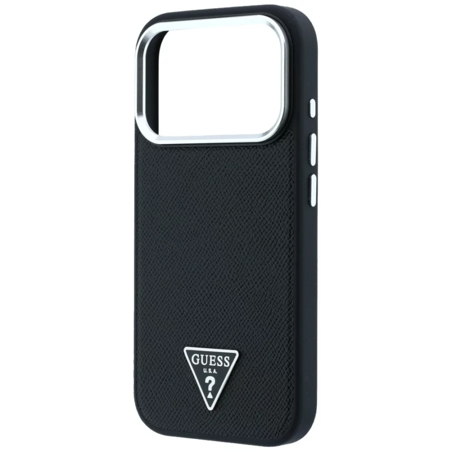 Etui Guess Grained Triangle Logo MagSafe na iPhone 17 Pro / 18 Pro - czarne