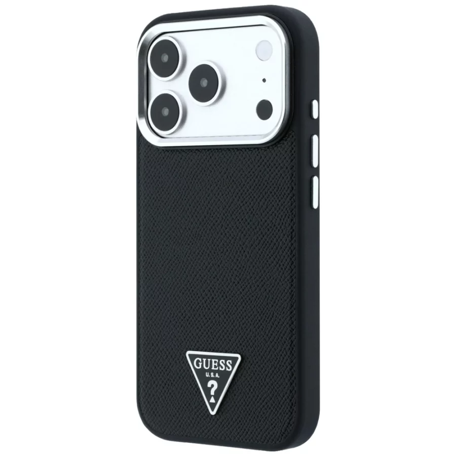 Etui Guess Grained Triangle Logo MagSafe na iPhone 17 Pro Max / 18 Pro Max - czarne