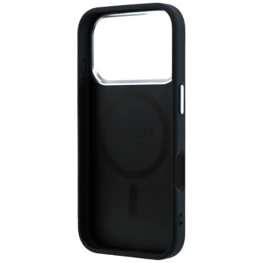 Etui Guess Grained Triangle Logo MagSafe na iPhone 17 Pro Max / 18 Pro Max - czarne
