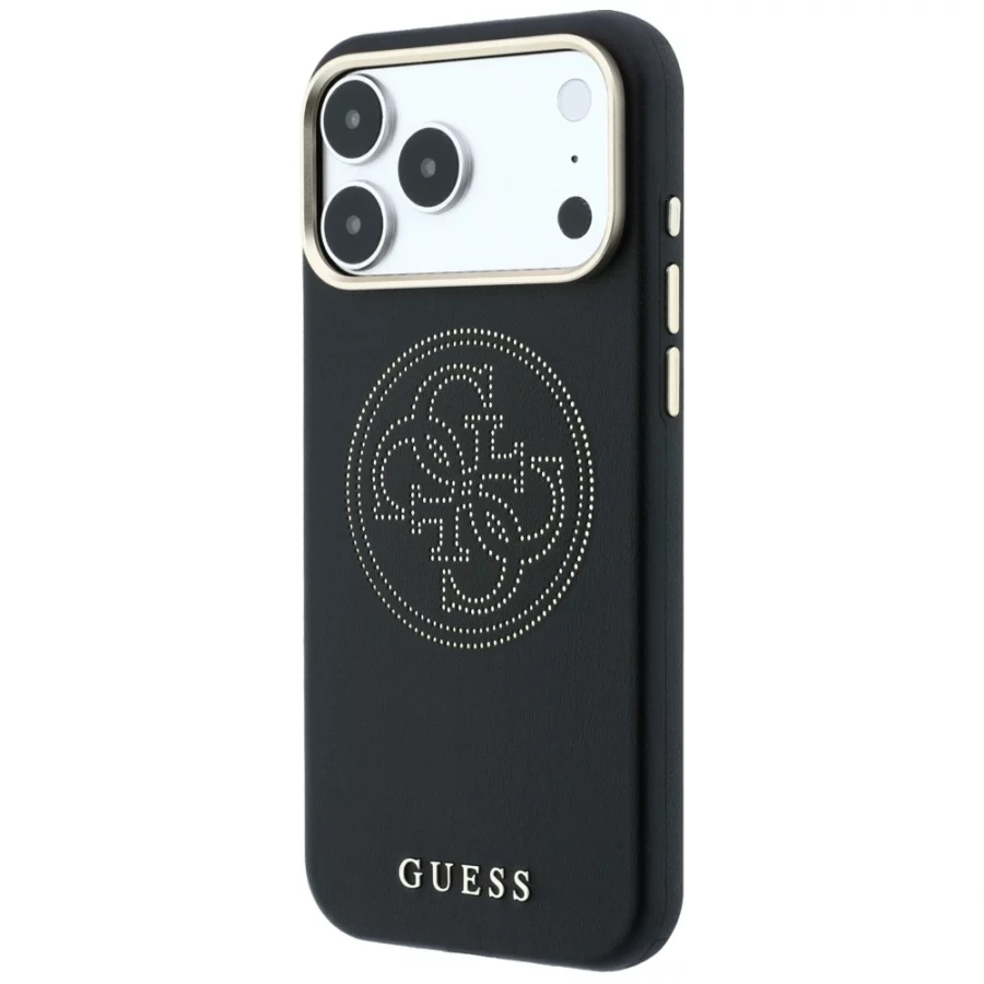 Etui Guess Perforated 4G Gold Logo Magsafe na iPhone 17 Pro / 18 Pro - czarne