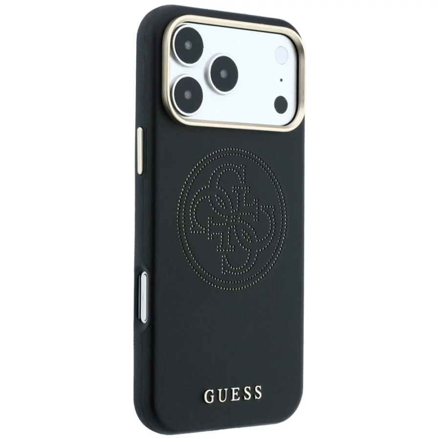 Etui Guess Perforated 4G Gold Logo Magsafe na iPhone 17 Pro / 18 Pro - czarne