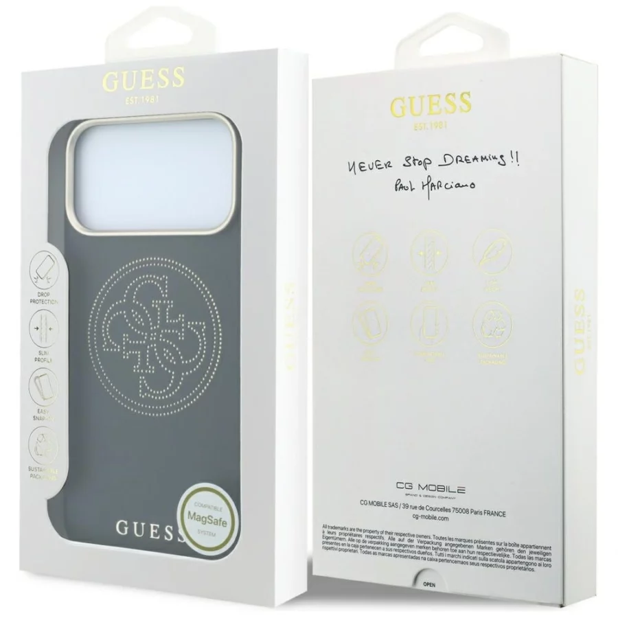 Etui Guess Perforated 4G Gold Logo Magsafe na iPhone 17 Pro / 18 Pro - czarne