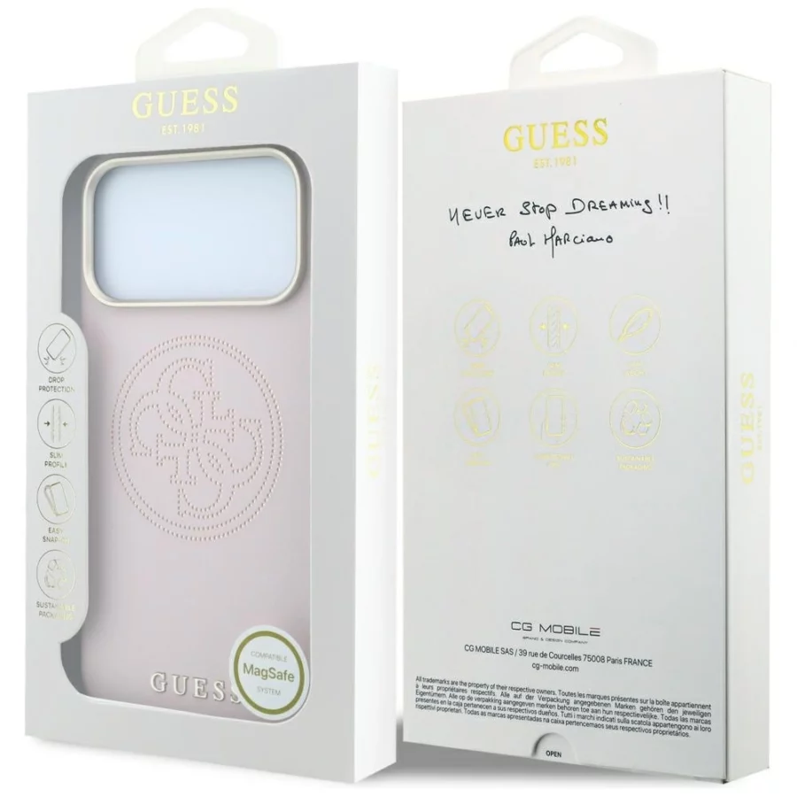 Etui Guess Perforated 4G Gold Logo Magsafe na iPhone 17 Pro / 18 Pro - różowe
