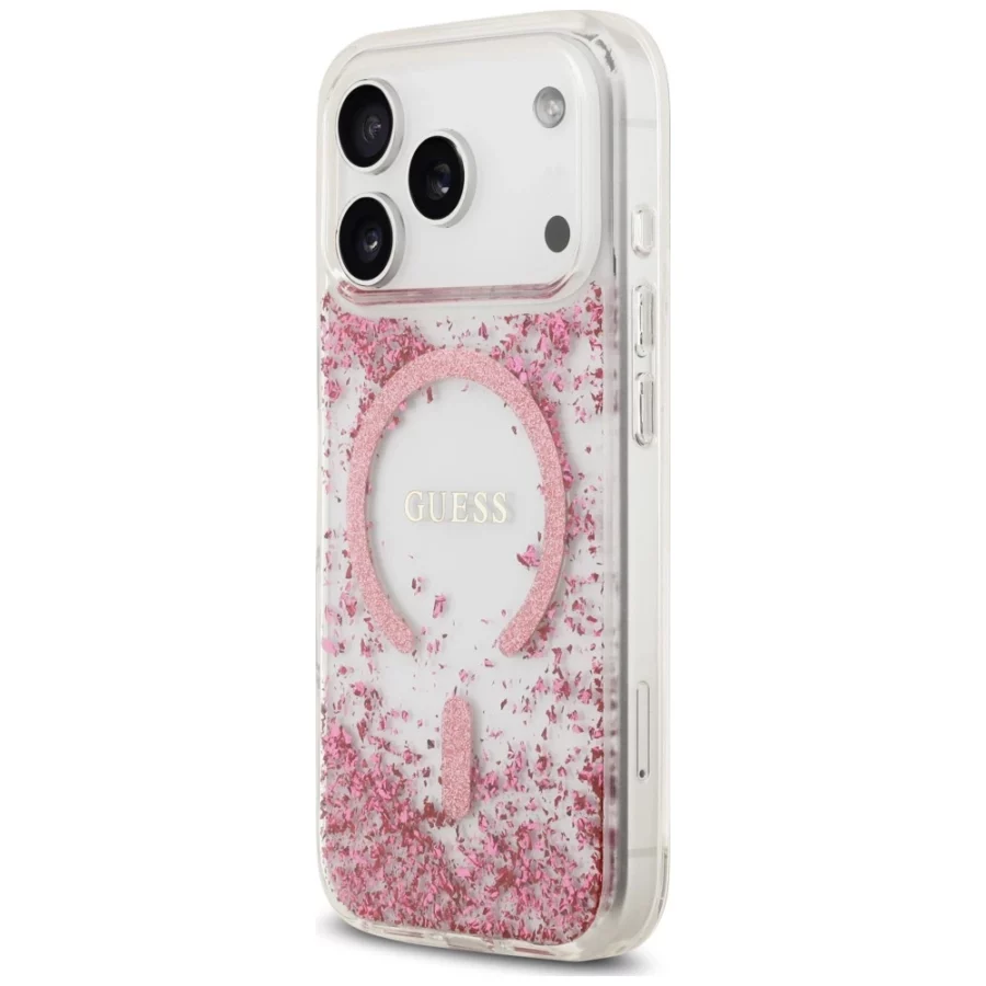 Etui Guess Resin Bottom Glitter MagSafe na iPhone 18 Pro / 17 Pro - różowe