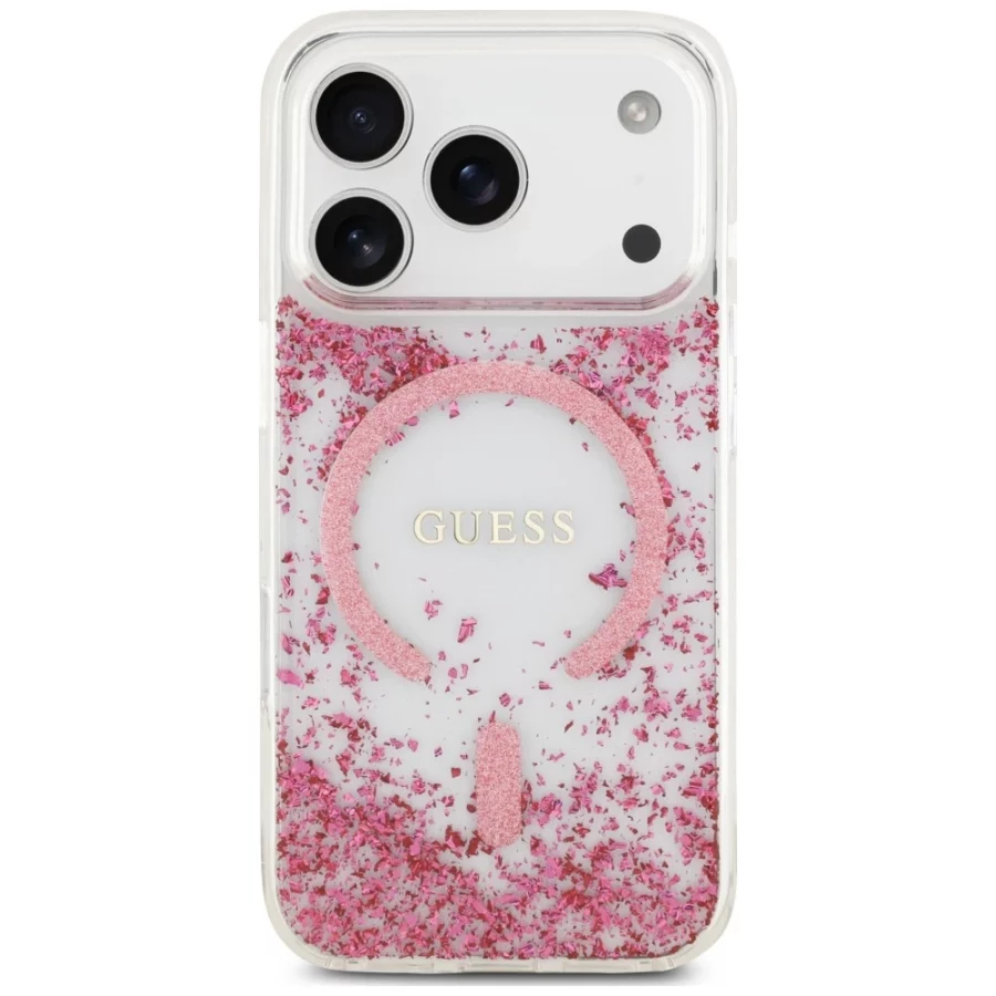Etui Guess Resin Bottom Glitter MagSafe na iPhone 18 Pro / 17 Pro - różowe