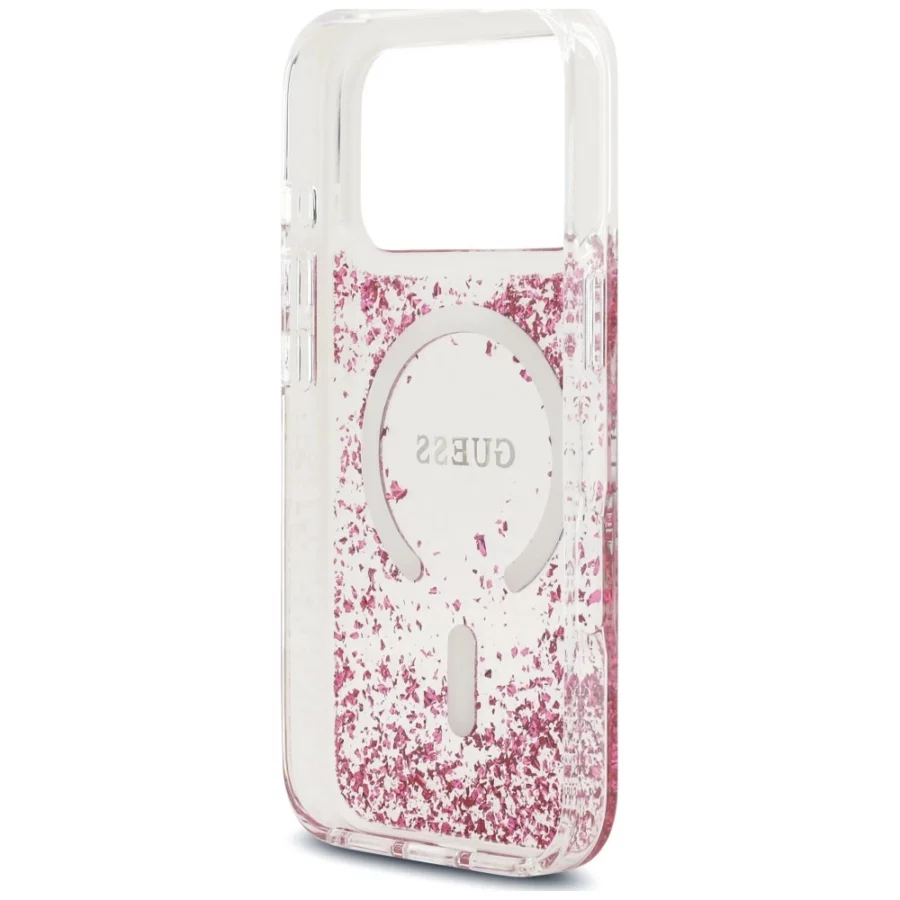 Etui Guess Resin Bottom Glitter MagSafe na iPhone 18 Pro / 17 Pro - różowe