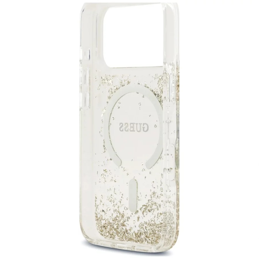 Etui Guess Resin Bottom Glitter MagSafe na iPhone 18 Pro / 17 Pro - złote