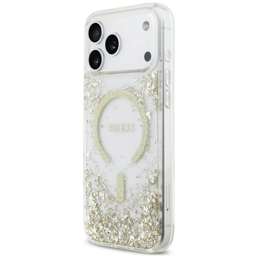 Etui Guess Resin Bottom Glitter MagSafe na iPhone 18 Pro Max / 17 Pro Max - złote
