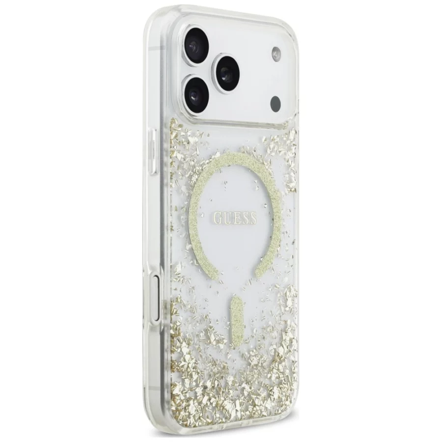 Etui Guess Resin Bottom Glitter MagSafe na iPhone 18 Pro Max / 17 Pro Max - złote