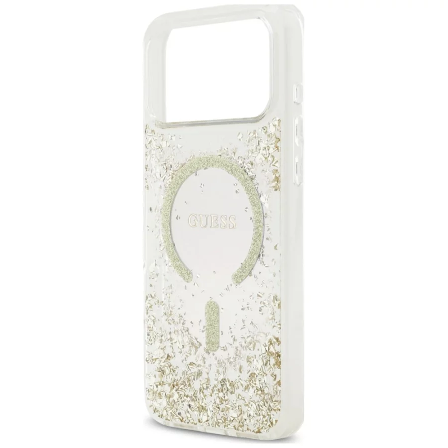 Etui Guess Resin Bottom Glitter MagSafe na iPhone 18 Pro Max / 17 Pro Max - złote