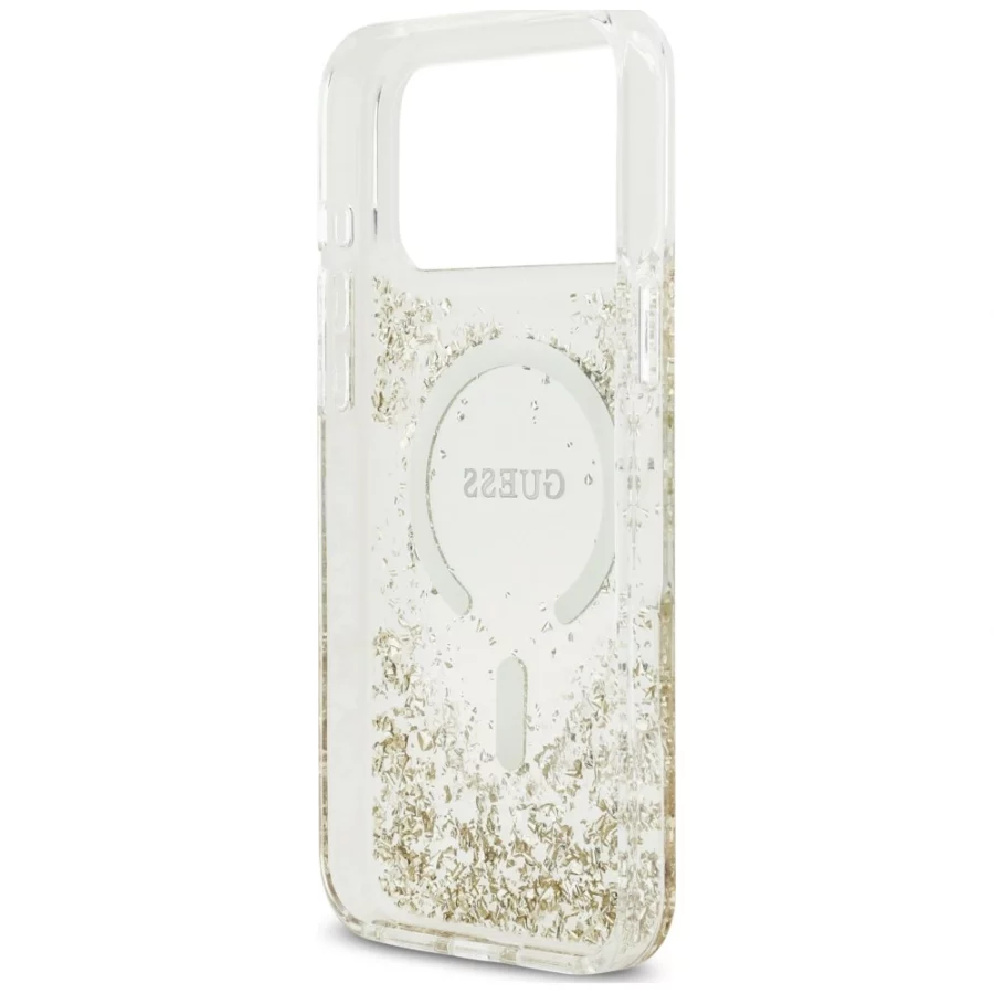 Etui Guess Resin Bottom Glitter MagSafe na iPhone 18 Pro Max / 17 Pro Max - złote