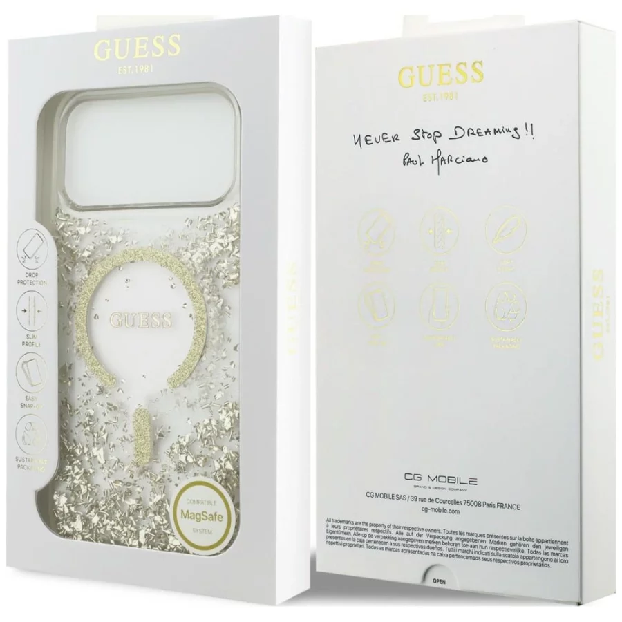 Etui Guess Resin Bottom Glitter MagSafe na iPhone 18 Pro Max / 17 Pro Max - złote