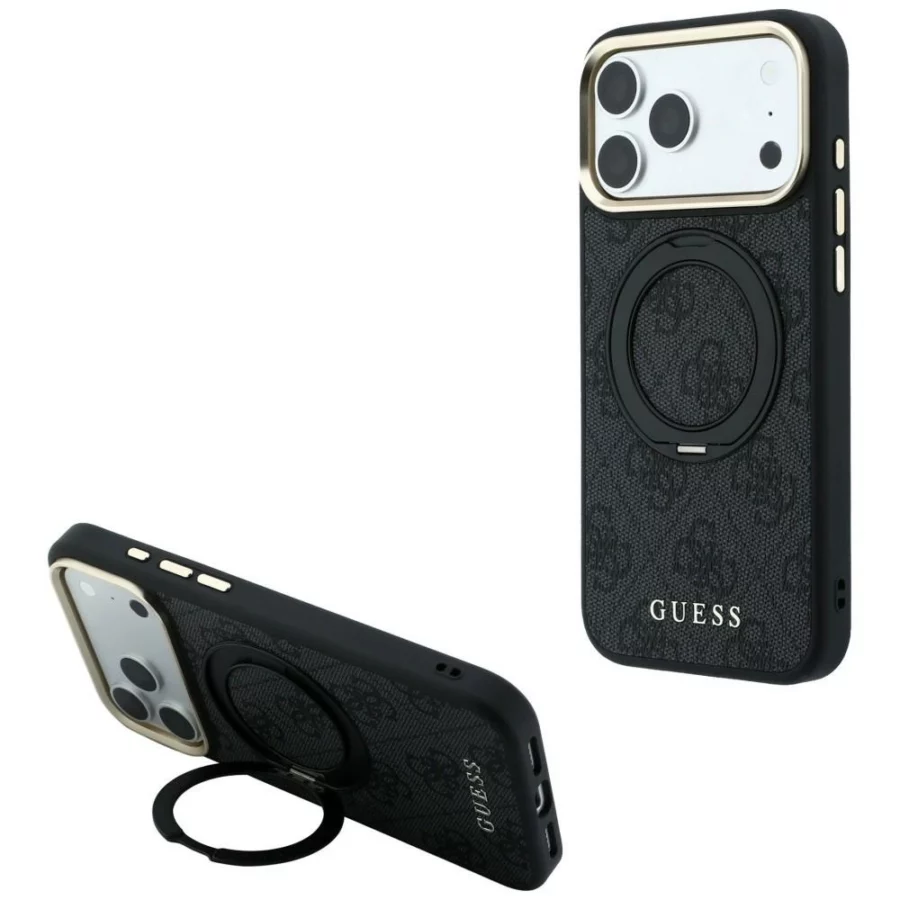 Etui Guess Ring Stand 360 4G Classic Logo MagSafe na iPhone 17 Pro / 18 Pro - czarne