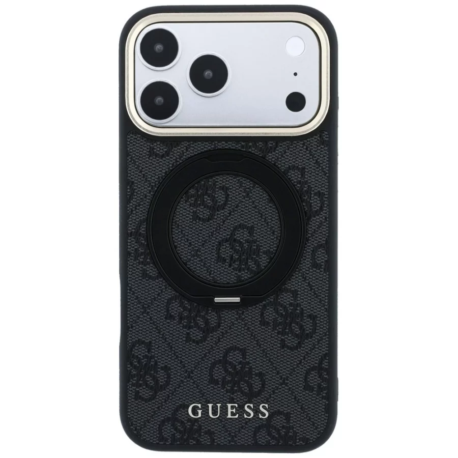 Etui Guess Ring Stand 360 4G Classic Logo MagSafe na iPhone 17 Pro / 18 Pro - czarne