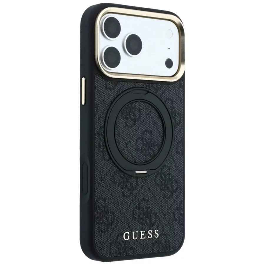 Etui Guess Ring Stand 360 4G Classic Logo MagSafe na iPhone 17 Pro / 18 Pro - czarne