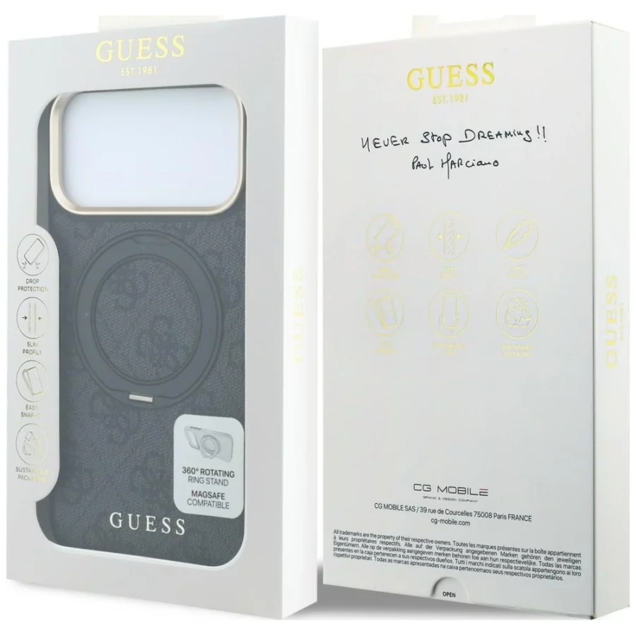 Etui Guess Ring Stand 360 4G Classic Logo MagSafe na iPhone 17 Pro / 18 Pro - czarne