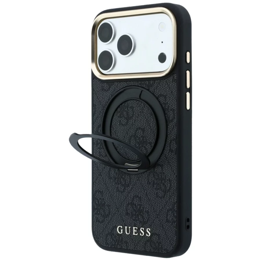 Etui Guess Ring Stand 360 4G Classic Logo MagSafe na iPhone 17 Pro Max / 18 Pro Max - czarne