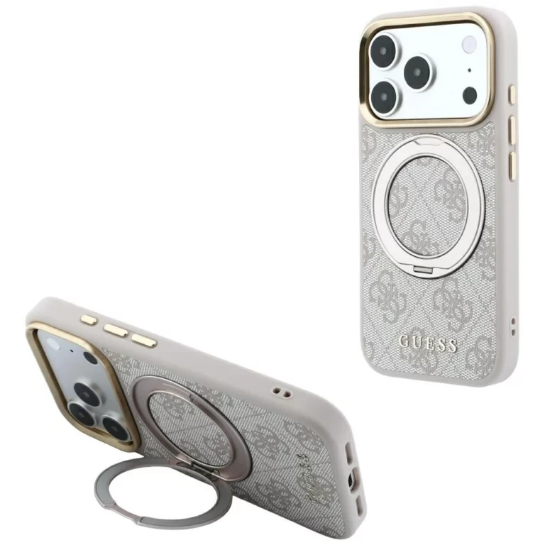 Etui Guess Ring Stand 360 4G Classic Logo MagSafe na iPhone 17 Pro Max / 18 Pro Max - różowe