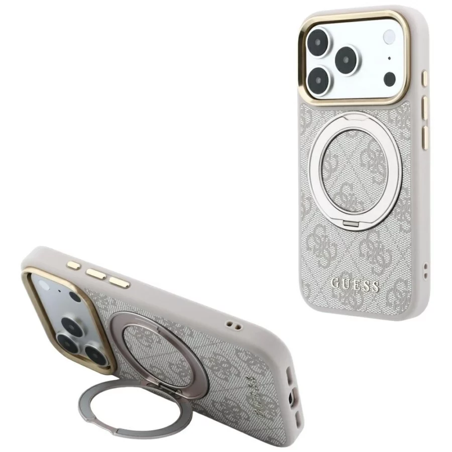Etui Guess Ring Stand 360 4G Classic Logo MagSafe na iPhone 17 Pro Max / 18 Pro Max - różowe
