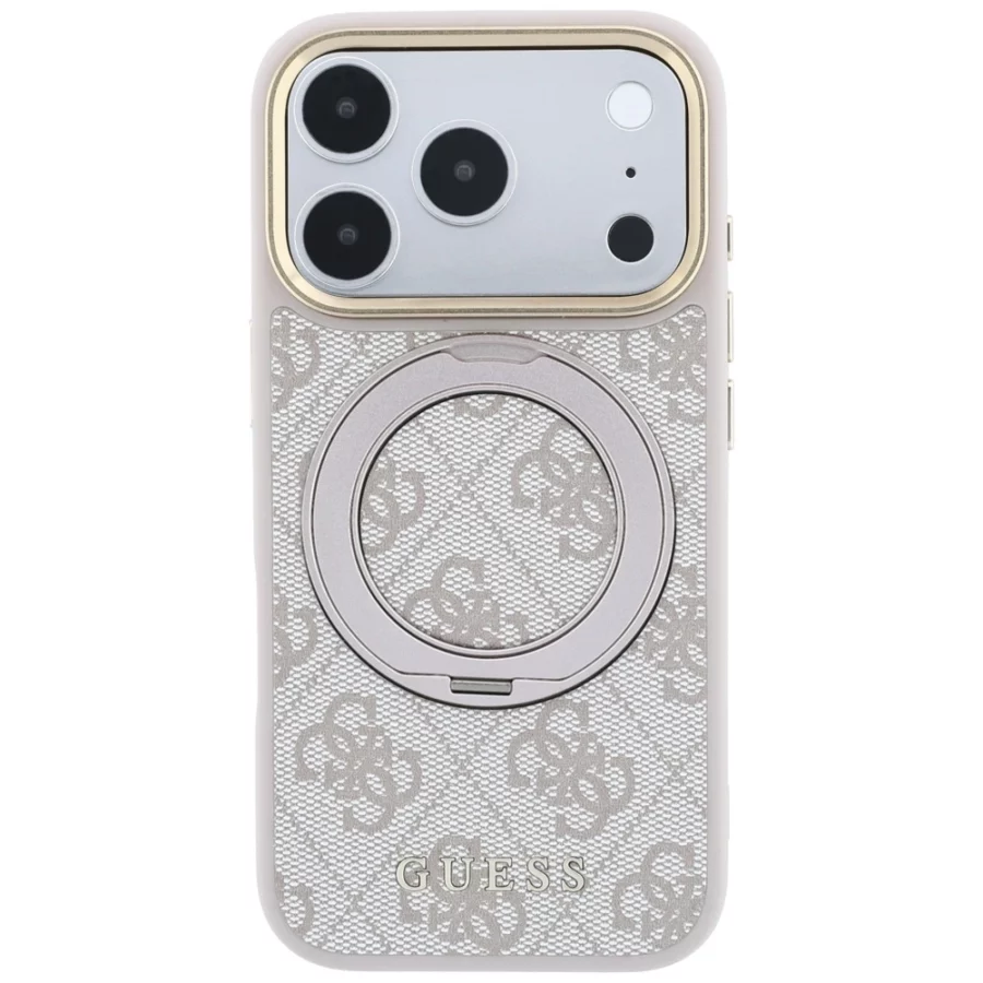 Etui Guess Ring Stand 360 4G Classic Logo MagSafe na iPhone 17 Pro Max / 18 Pro Max - różowe