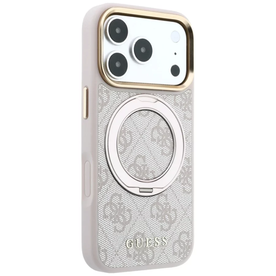 Etui Guess Ring Stand 360 4G Classic Logo MagSafe na iPhone 17 Pro Max / 18 Pro Max - różowe