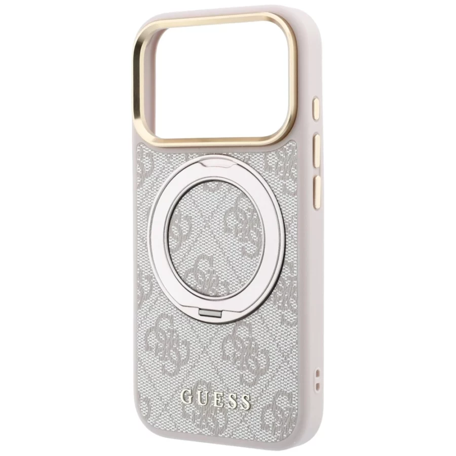 Etui Guess Ring Stand 360 4G Classic Logo MagSafe na iPhone 17 Pro Max / 18 Pro Max - różowe