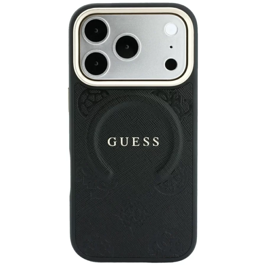 Etui Guess Saffiano Peony & Ring MagSafe na iPhone 17 Pro Max / 18 Pro Max - czarne
