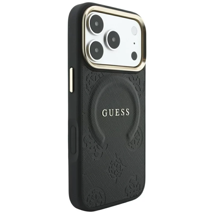 Etui Guess Saffiano Peony & Ring MagSafe na iPhone 17 Pro Max / 18 Pro Max - czarne