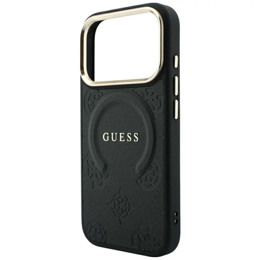Etui Guess Saffiano Peony & Ring MagSafe na iPhone 17 Pro Max / 18 Pro Max - czarne