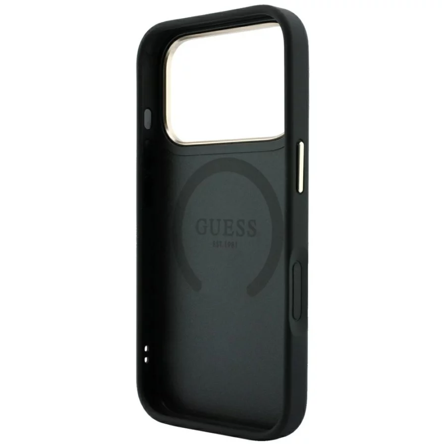 Etui Guess Saffiano Peony & Ring MagSafe na iPhone 17 Pro Max / 18 Pro Max - czarne