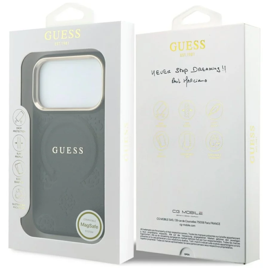 Etui Guess Saffiano Peony & Ring MagSafe na iPhone 17 Pro Max / 18 Pro Max - czarne