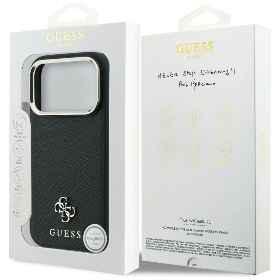 Etui Guess Saffiano Small 4G & Classic Logo MagSafe na iPhone 17 Pro Max / 18 Pro Max - czarne