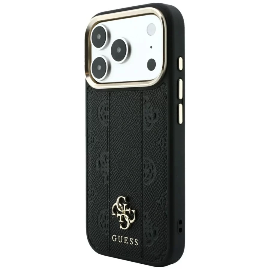 Etui Guess Stripe Peony 4G Logo MagSafe na iPhone 17 Pro / 18 Pro - czarne