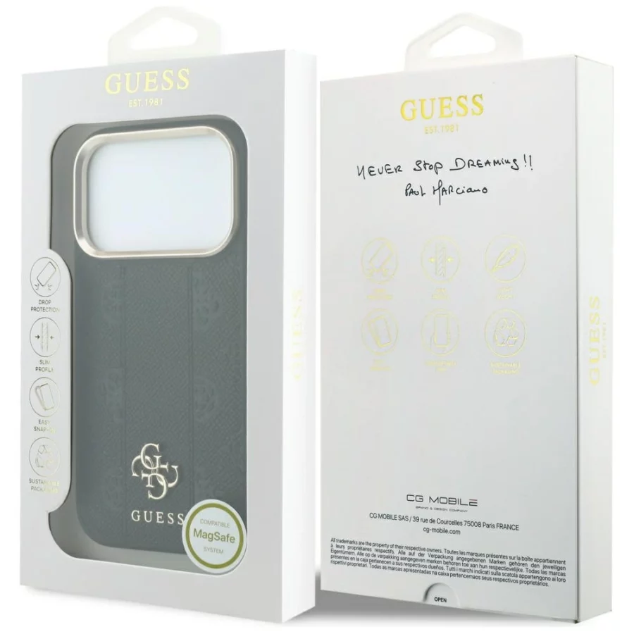 Etui Guess Stripe Peony 4G Logo MagSafe na iPhone 17 Pro Max / 18 Pro Max - czarne