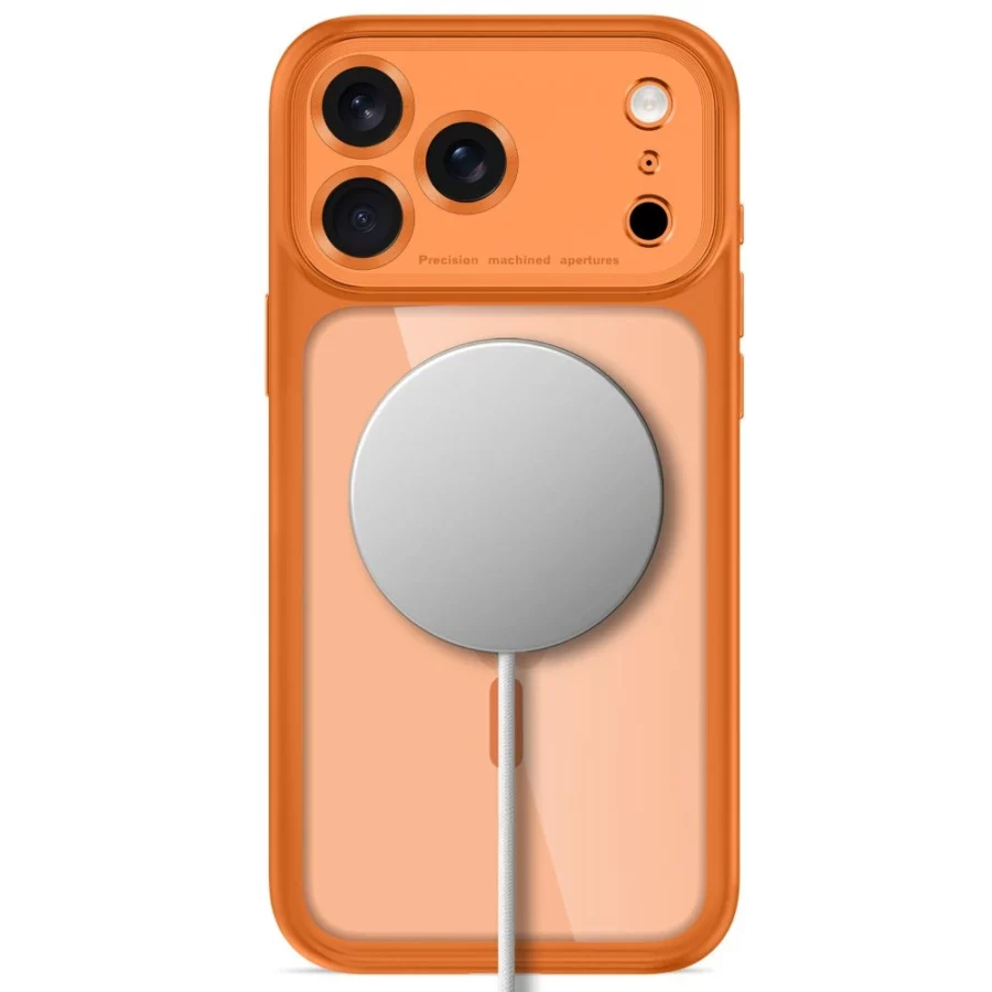 Etui Tech-Protect MagPeak MagSafe CC na iPhone 18 Pro Max / 17 Pro Max - przezroczysto-pomarańczowe