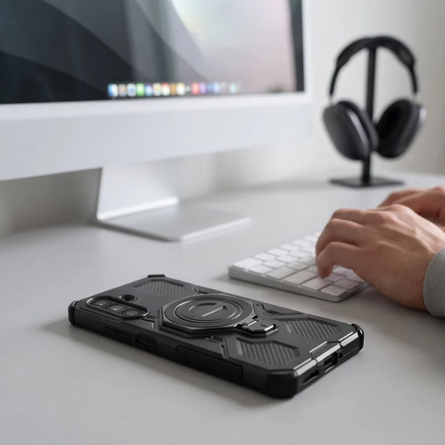 Etui Tech-Protect TacticStand MagSafe na Samsung Galaxy A17 / A18 4G / 5G - czarne matowe