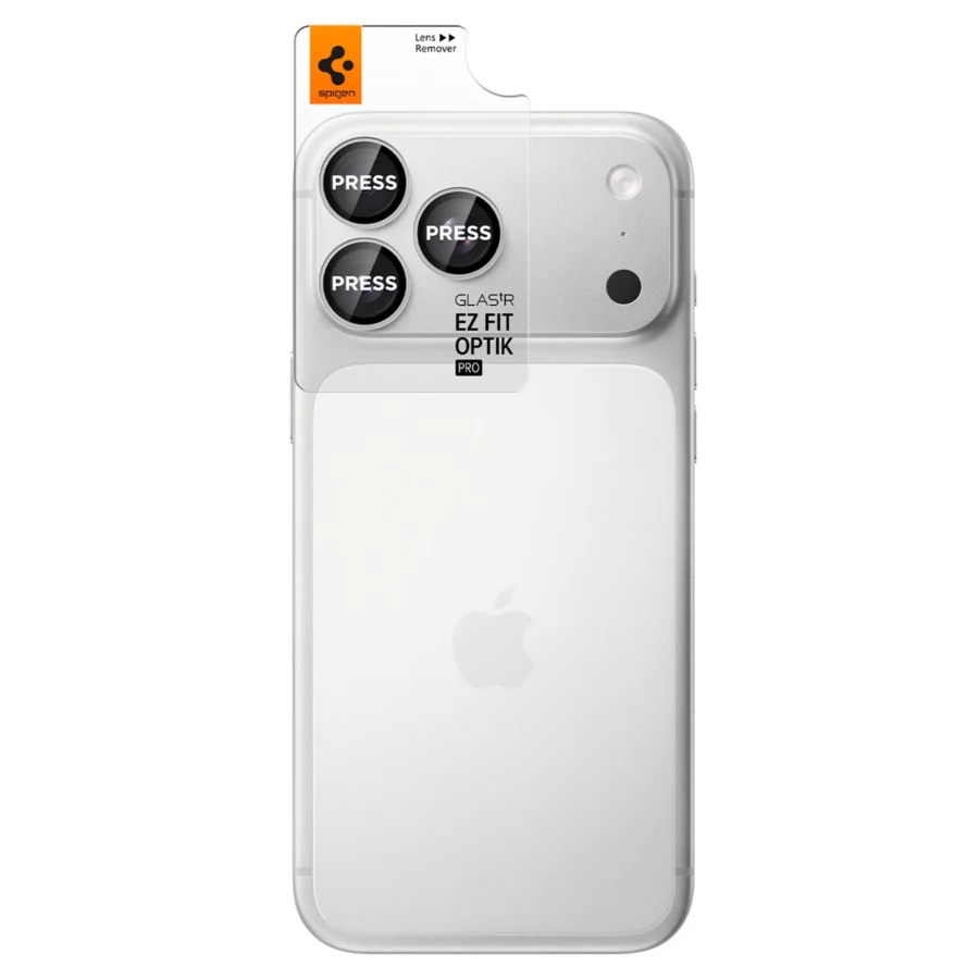 Szkło hartowane na aparat Spigen Optik Pro GLAS.TR EZ FIT 2-Pack na iPhone 18 Pro / 18 Pro Max - srebrne