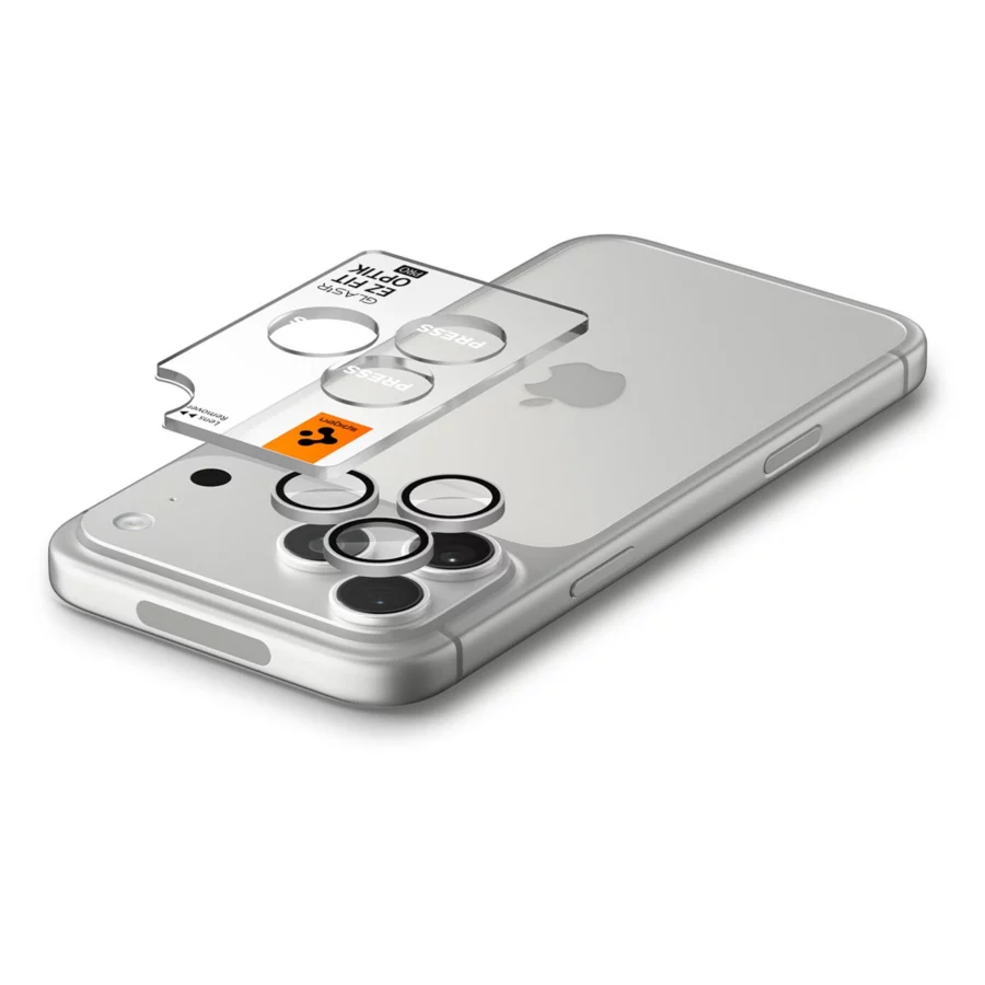 Szkło hartowane na aparat Spigen Optik Pro GLAS.TR EZ FIT 2-Pack na iPhone 18 Pro / 18 Pro Max - srebrne