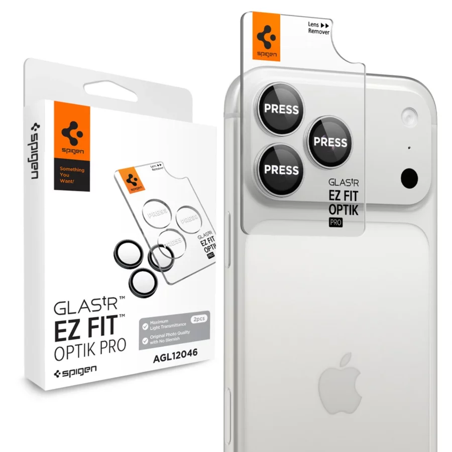 Szkło hartowane na aparat Spigen Optik Pro GLAS.TR EZ FIT 2-Pack na iPhone 18 Pro / 18 Pro Max - srebrne