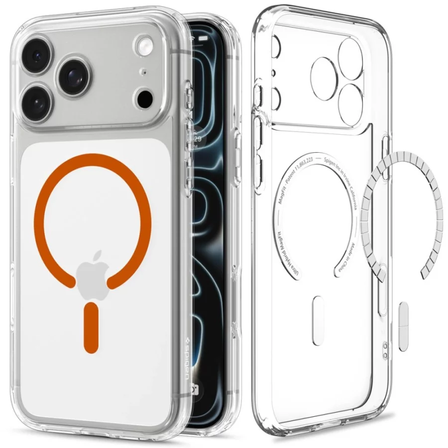 Etui Spigen Ultra Hybrid MagSafe na iPhone 18 Pro / 17 Pro - przezroczysto-pomarańczowe