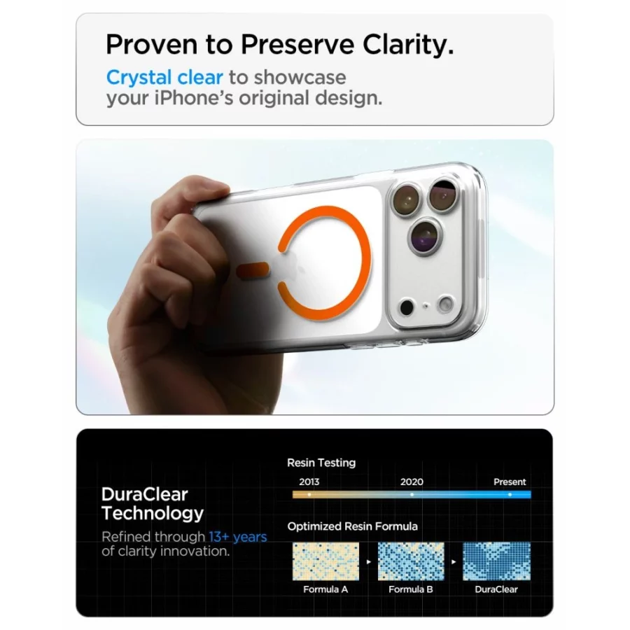 Etui Spigen Ultra Hybrid MagSafe na iPhone 18 Pro / 17 Pro - przezroczysto-pomarańczowe