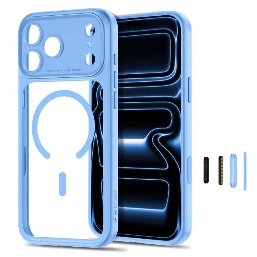 Etui Tech-Protect MagPeak MagSafe CC na iPhone 18 Pro / 17 Pro - przezroczysto-błękitny