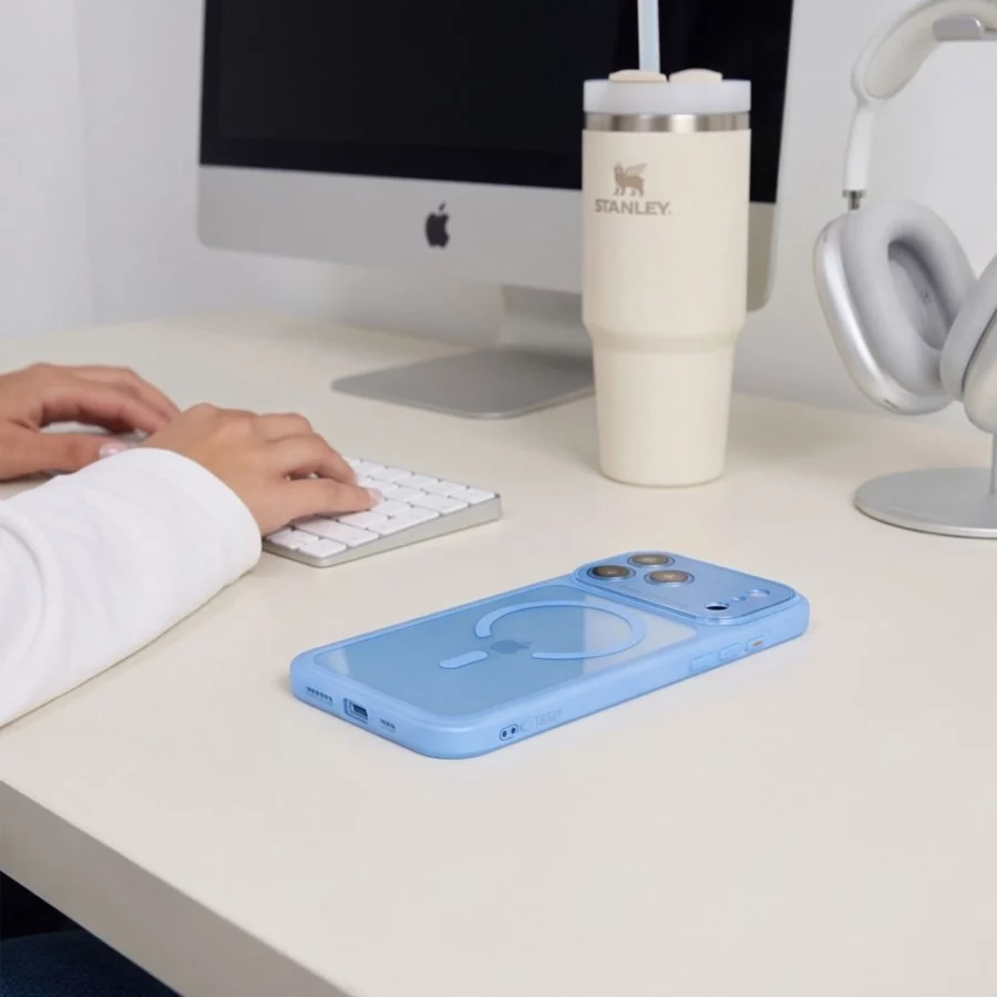 Etui Tech-Protect MagPeak MagSafe CC na iPhone 18 Pro / 17 Pro - przezroczysto-błękitny