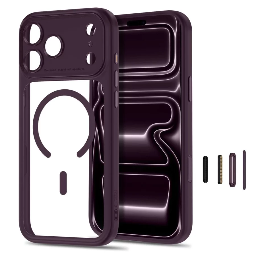 Etui Tech-Protect MagPeak MagSafe CC na iPhone 18 Pro Max / 17 Pro Max - przezroczysto-burgundowe