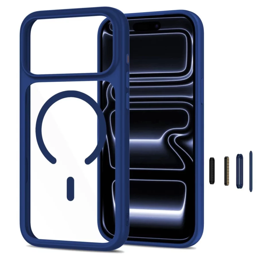 Etui Tech-Protect MagOne MagSafe CC + Szkło hartowane 2-Pack na iPhone 18 Pro / 17 Pro - przezroczysto-granatowe