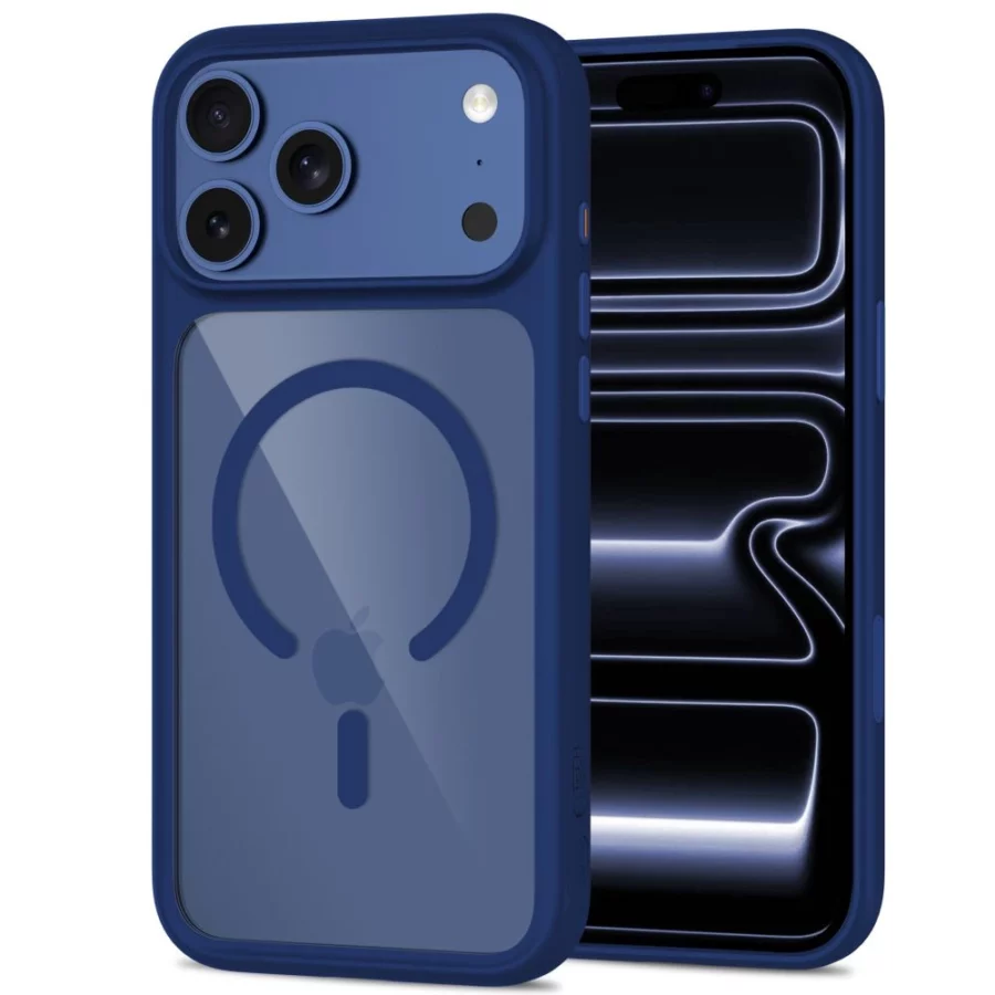 Etui Tech-Protect MagOne MagSafe CC + Szkło hartowane 2-Pack na iPhone 18 Pro Max / 17 Pro Max - przezroczysto-granatowe