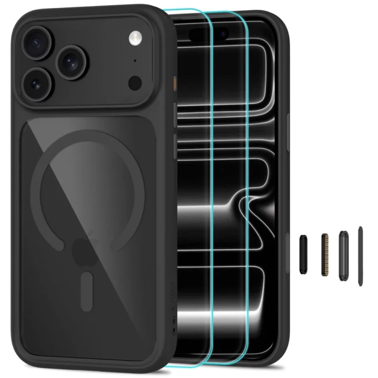Etui Tech-Protect MagOne CC MagSafe + Szkło hartowane 2-Pack na iPhone 18 Pro / 17 Pro - przezroczysto-czarne
