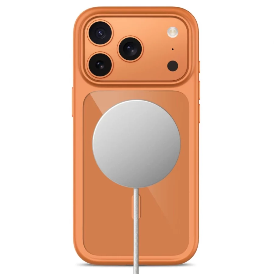 Etui Tech-Protect MagOne CC MagSafe + Szkło hartowane 2-Pack na iPhone 18 Pro / 17 Pro - przezroczysto-pomarańczowe